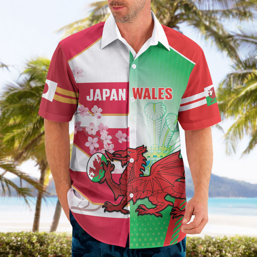 Japan and Wales Rugby Custom Hawaiian Shirt Brave Blossoms Welsh Dragon Together