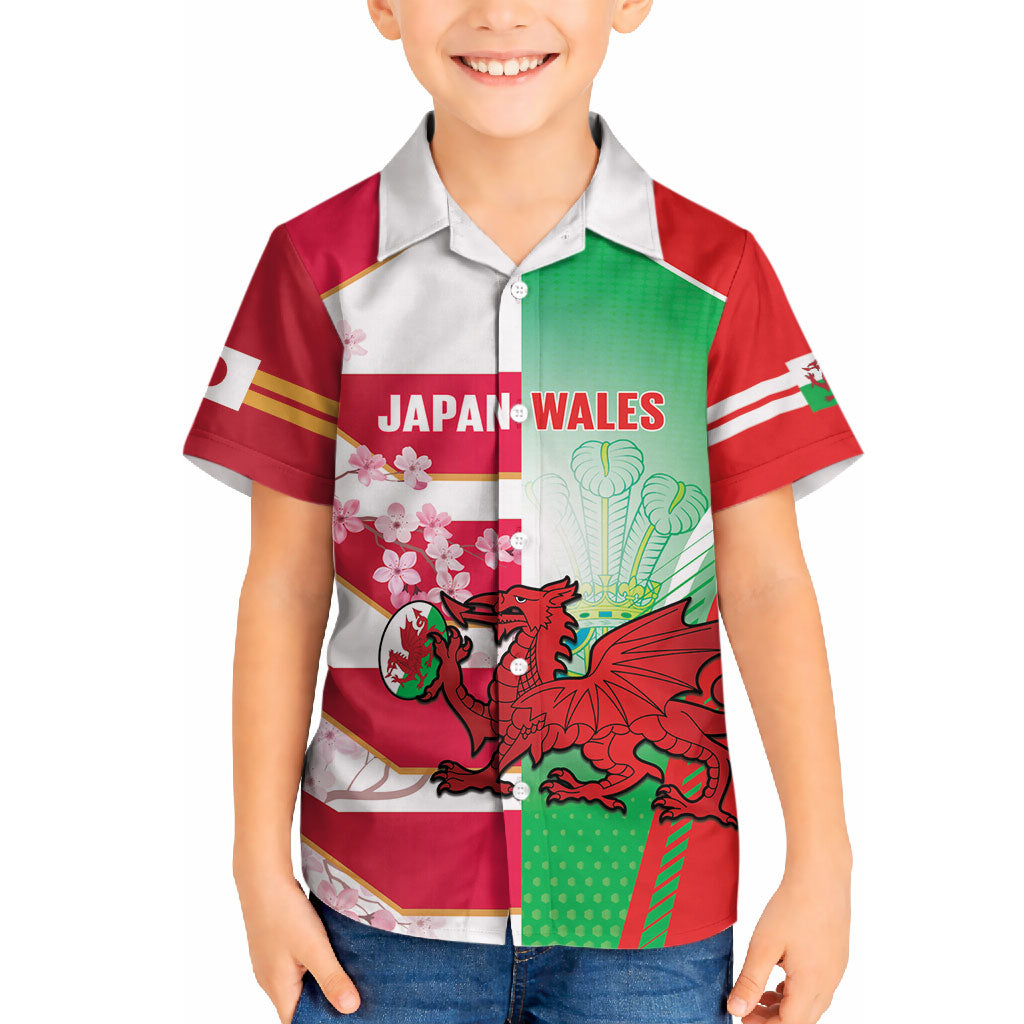 Japan and Wales Rugby Custom Hawaiian Shirt Brave Blossoms Welsh Dragon Together