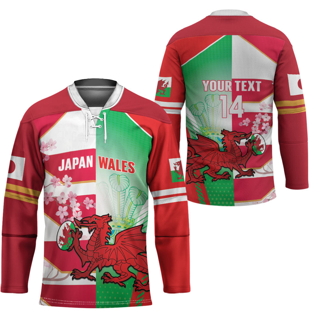 Japan and Wales Rugby Custom Hockey Jersey Brave Blossoms Welsh Dragon Together