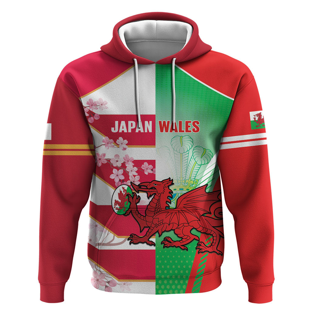 Japan and Wales Rugby Custom Hoodie Brave Blossoms Welsh Dragon Together