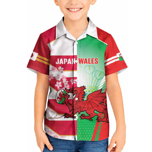 Japan and Wales Rugby Custom Kid Hawaiian Shirt Brave Blossoms Welsh Dragon Together