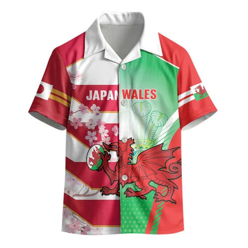 Japan and Wales Rugby Custom Kid Hawaiian Shirt Brave Blossoms Welsh Dragon Together