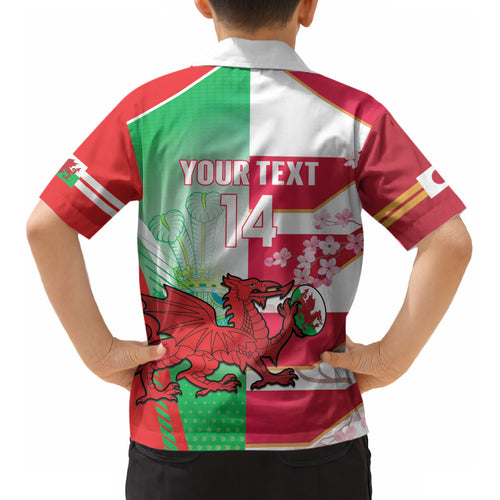 Japan and Wales Rugby Custom Kid Hawaiian Shirt Brave Blossoms Welsh Dragon Together