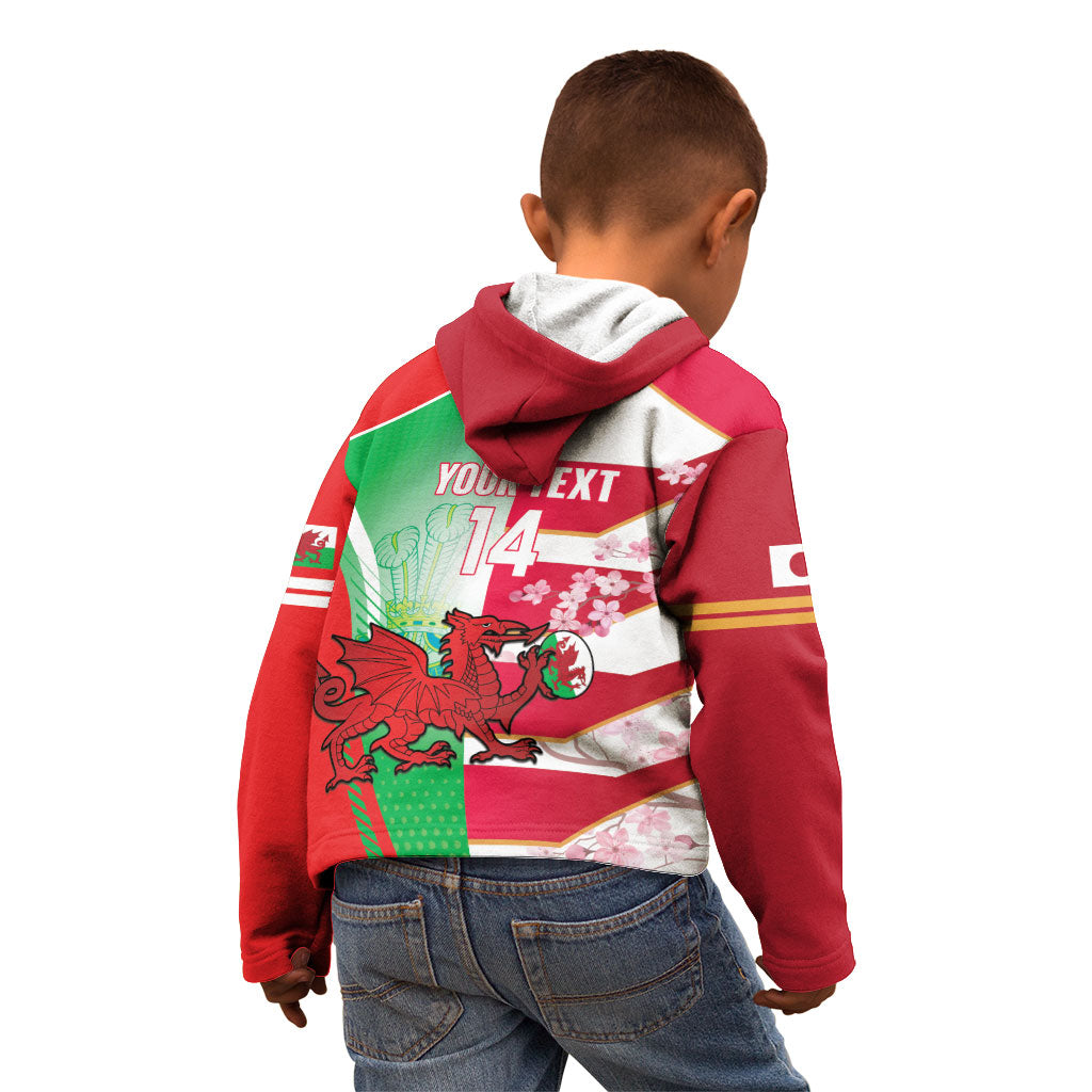 Japan and Wales Rugby Custom Kid Hoodie Brave Blossoms Welsh Dragon Together