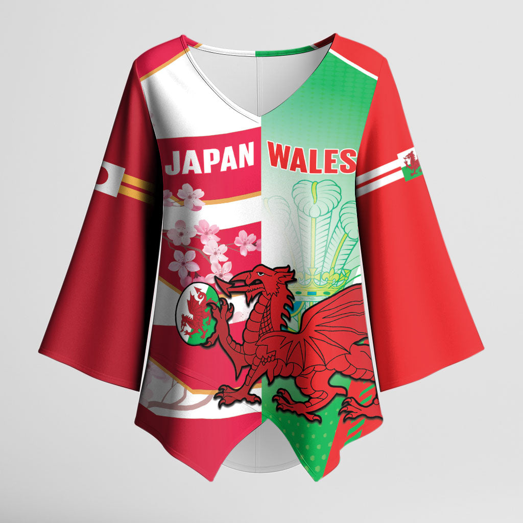 Japan and Wales Rugby Custom Kimono Sleeve Blouse Brave Blossoms Welsh Dragon Together