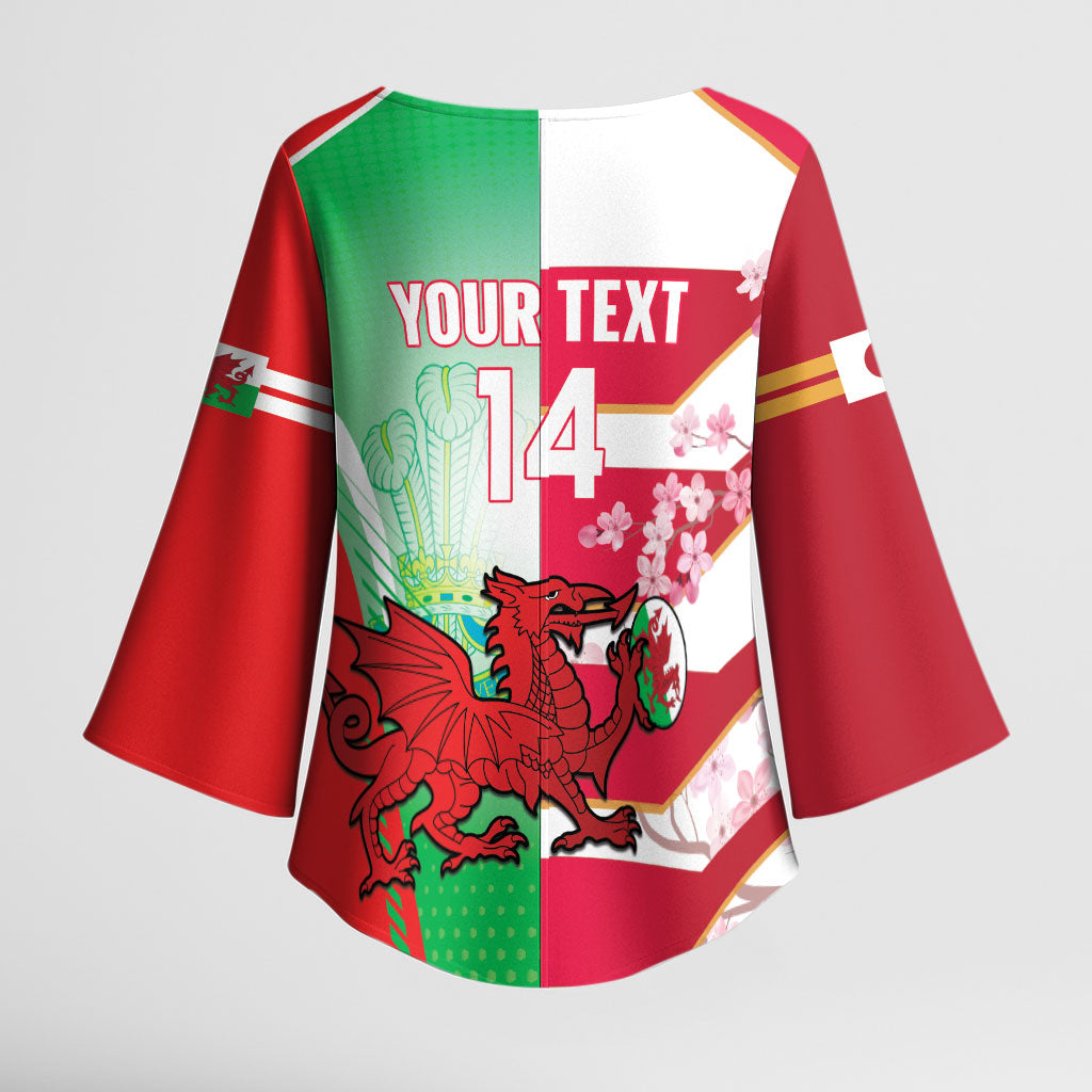 Japan and Wales Rugby Custom Kimono Sleeve Blouse Brave Blossoms Welsh Dragon Together