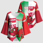 Japan and Wales Rugby Custom Kimono Sleeve Blouse Brave Blossoms Welsh Dragon Together