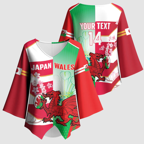 Japan and Wales Rugby Custom Kimono Sleeve Blouse Brave Blossoms Welsh Dragon Together