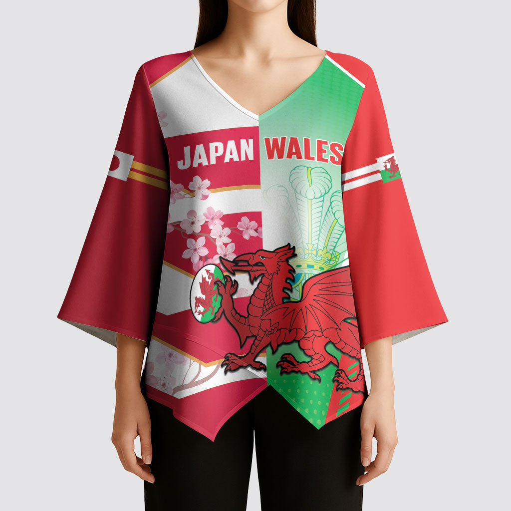 Japan and Wales Rugby Custom Kimono Sleeve Blouse Brave Blossoms Welsh Dragon Together