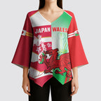 Japan and Wales Rugby Custom Kimono Sleeve Blouse Brave Blossoms Welsh Dragon Together