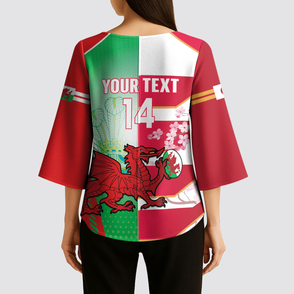 Japan and Wales Rugby Custom Kimono Sleeve Blouse Brave Blossoms Welsh Dragon Together
