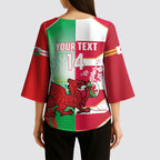 Japan and Wales Rugby Custom Kimono Sleeve Blouse Brave Blossoms Welsh Dragon Together