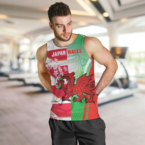 Japan and Wales Rugby Custom Men Tank Top Brave Blossoms Welsh Dragon Together
