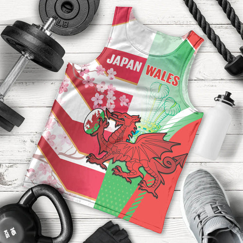 Japan and Wales Rugby Custom Men Tank Top Brave Blossoms Welsh Dragon Together