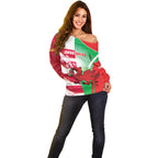 Japan and Wales Rugby Custom Off Shoulder Sweater Brave Blossoms Welsh Dragon Together