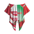 Japan and Wales Rugby Custom Off Shoulder Wrap Waist Top Brave Blossoms Welsh Dragon Together