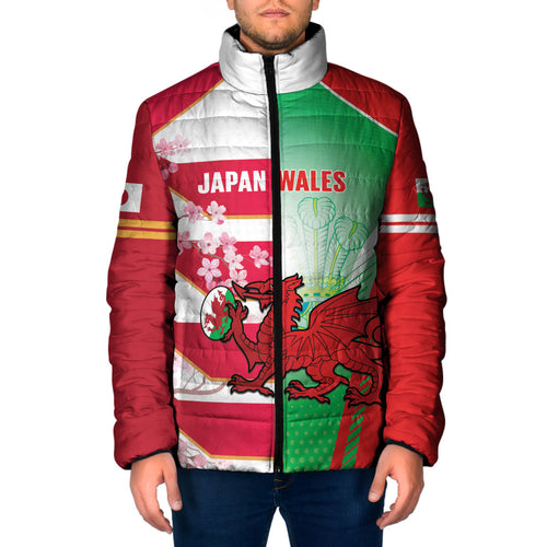 Japan and Wales Rugby Custom Padded Jacket Brave Blossoms Welsh Dragon Together