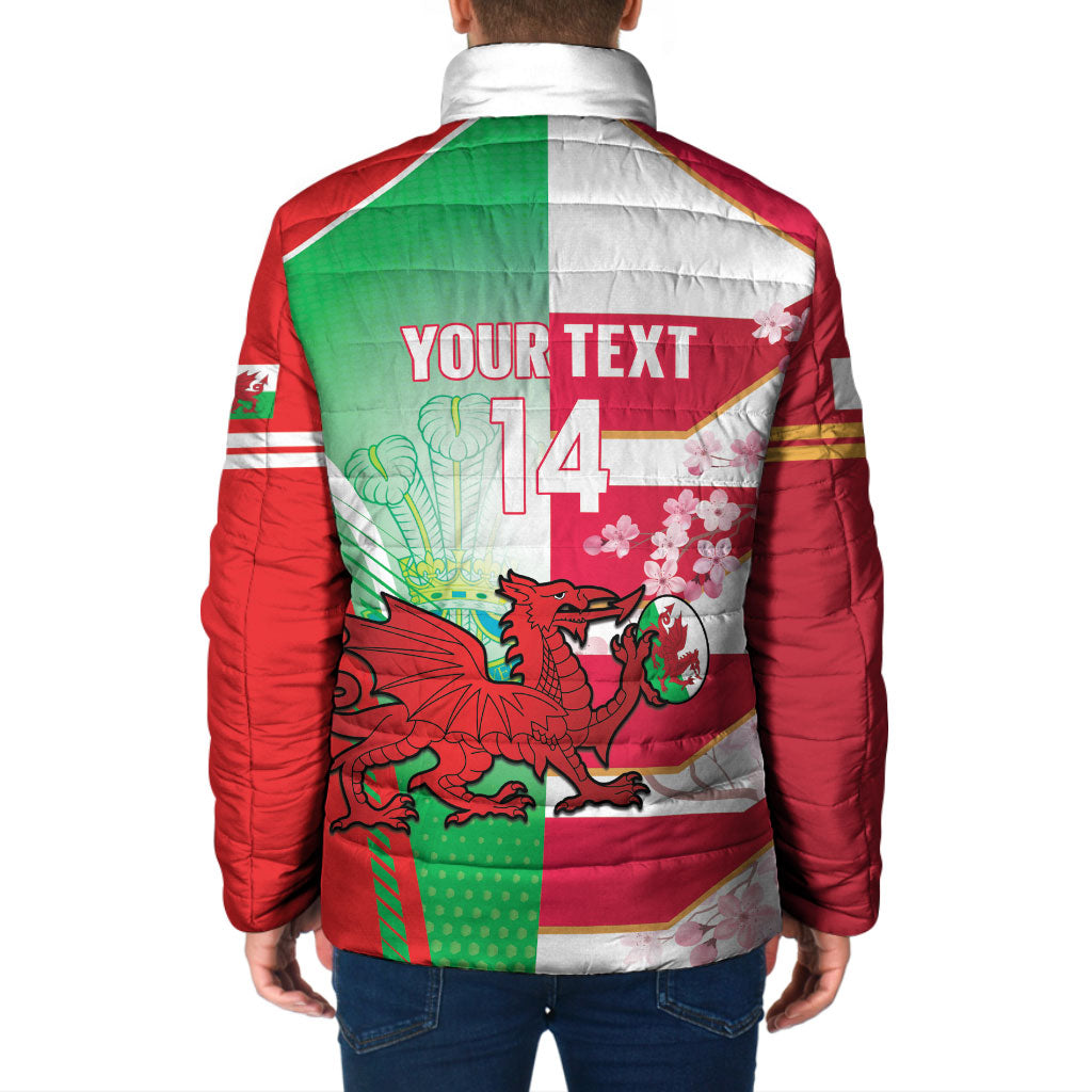 Japan and Wales Rugby Custom Padded Jacket Brave Blossoms Welsh Dragon Together