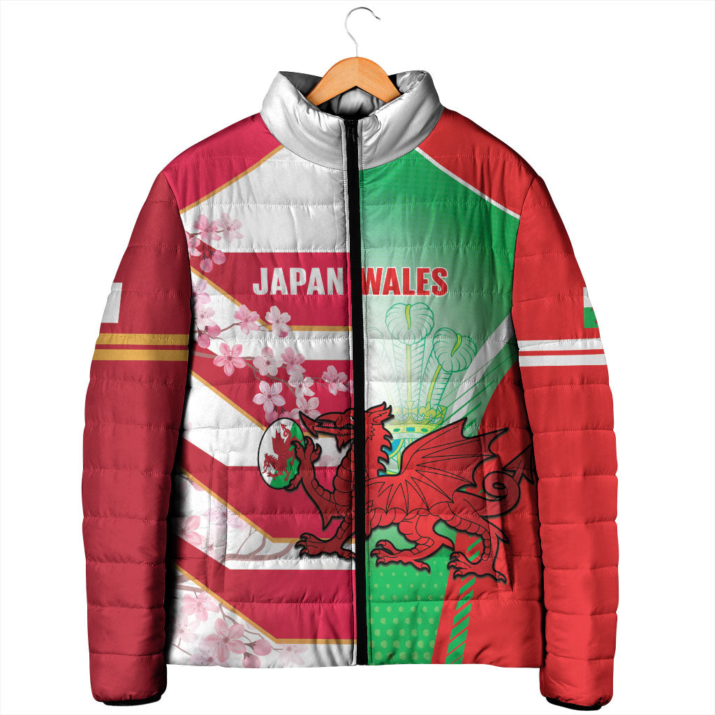 Japan and Wales Rugby Custom Padded Jacket Brave Blossoms Welsh Dragon Together