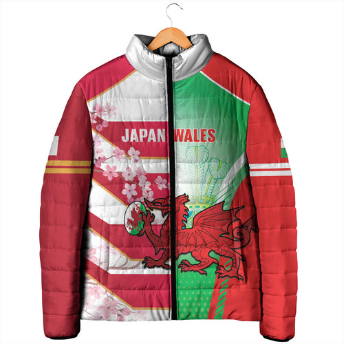 Japan and Wales Rugby Custom Padded Jacket Brave Blossoms Welsh Dragon Together