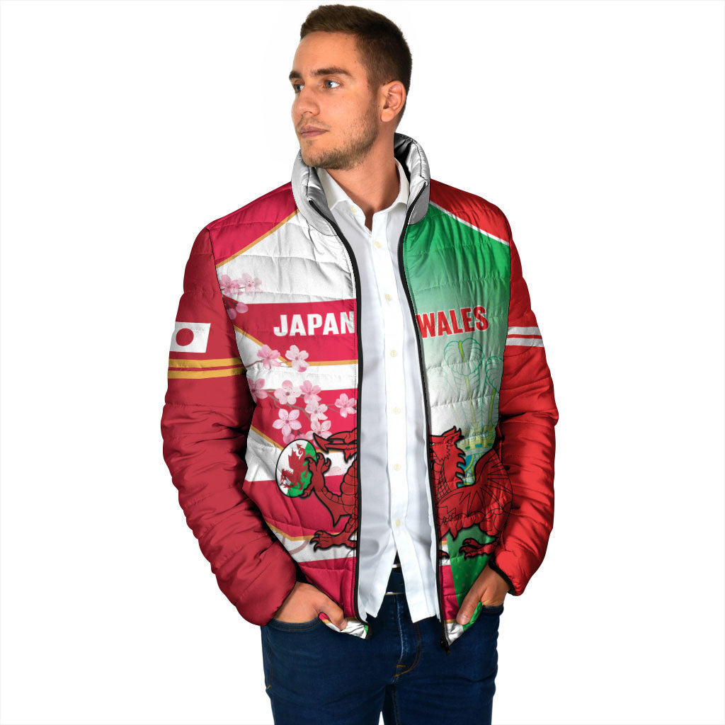Japan and Wales Rugby Custom Padded Jacket Brave Blossoms Welsh Dragon Together