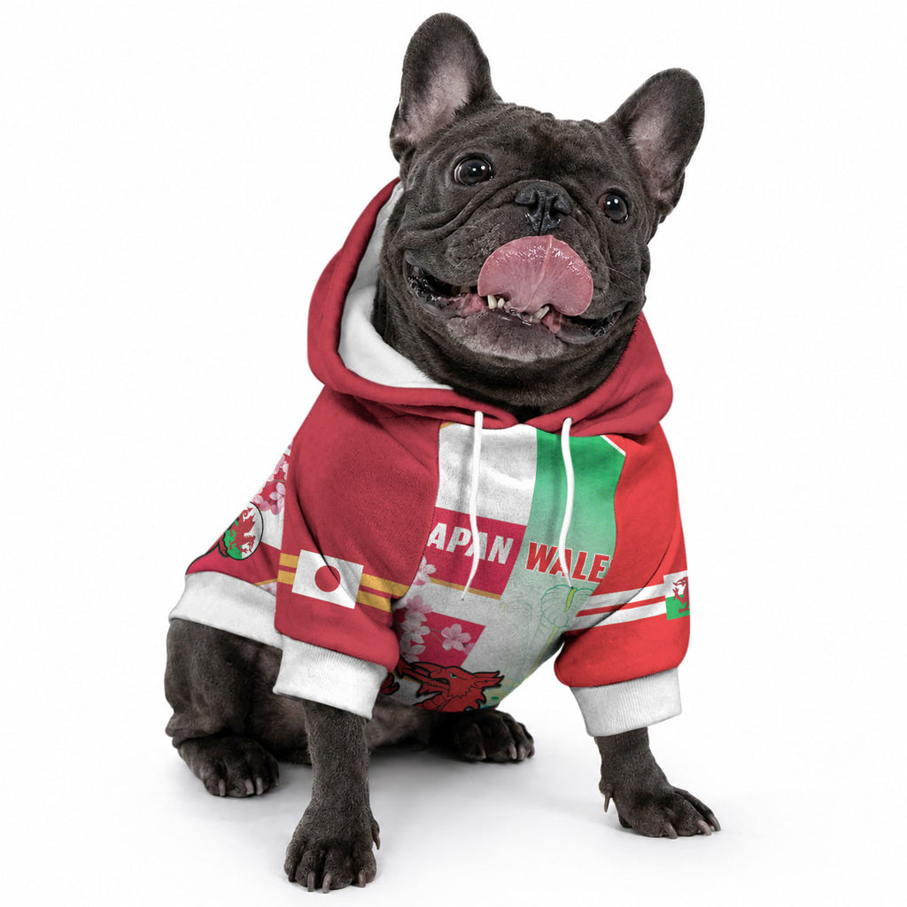 Japan and Wales Rugby Custom Pet Hoodie Brave Blossoms Welsh Dragon Together