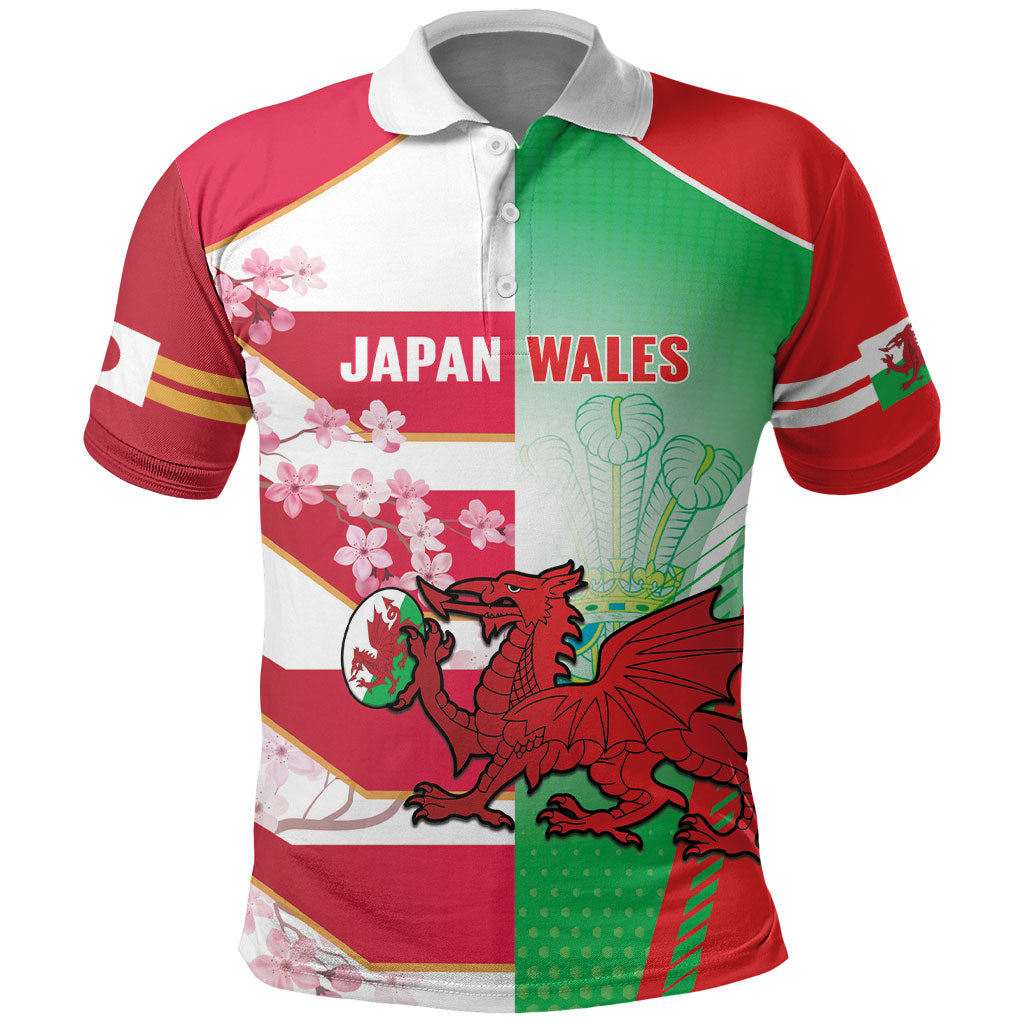 Japan and Wales Rugby Custom Polo Shirt Brave Blossoms Welsh Dragon Together