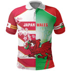 Japan and Wales Rugby Custom Polo Shirt Brave Blossoms Welsh Dragon Together
