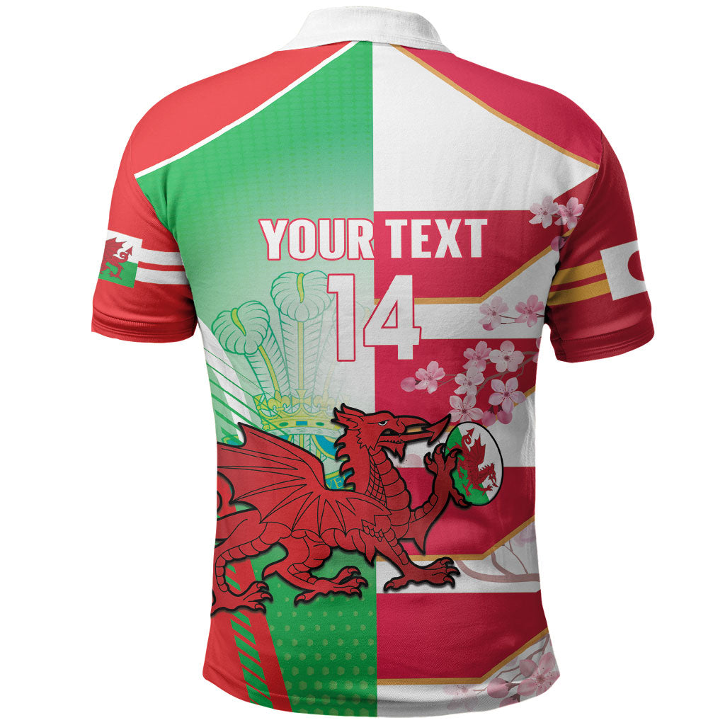 Japan and Wales Rugby Custom Polo Shirt Brave Blossoms Welsh Dragon Together