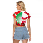 Japan and Wales Rugby Custom Raglan Cropped T Shirt Brave Blossoms Welsh Dragon Together