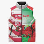 Japan and Wales Rugby Custom Sleeveless Puffer Jacket Brave Blossoms Welsh Dragon Together
