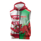 Japan and Wales Rugby Custom Sleeveless Zip Hoodie Brave Blossoms Welsh Dragon Together