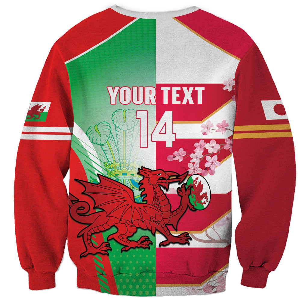 Japan and Wales Rugby Custom Sweatshirt Brave Blossoms Welsh Dragon Together