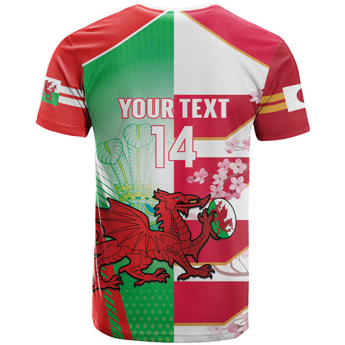Japan and Wales Rugby Custom T Shirt Brave Blossoms Welsh Dragon Together