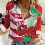 Japan and Wales Rugby Custom Women Casual Shirt Brave Blossoms Welsh Dragon Together