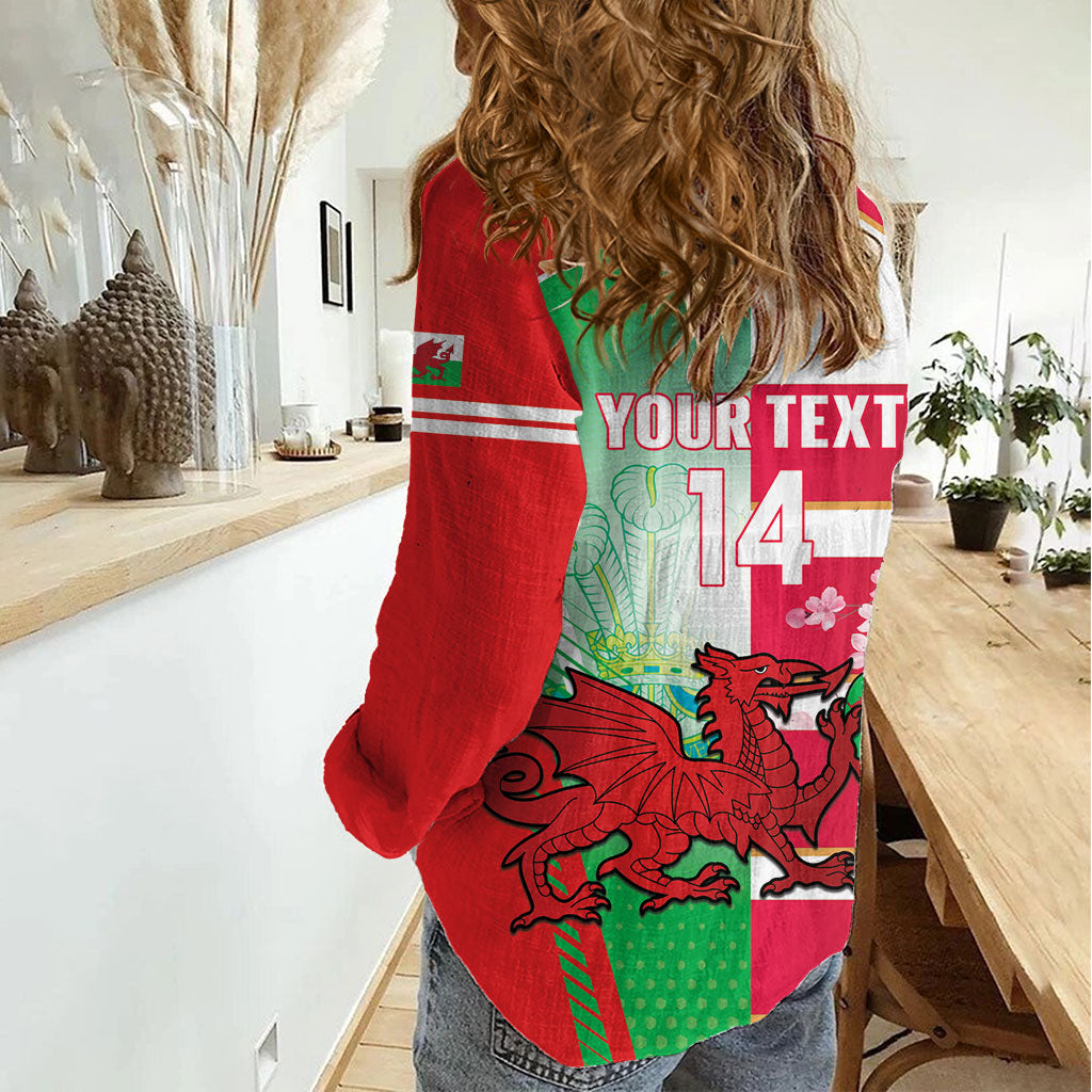 Japan and Wales Rugby Custom Women Casual Shirt Brave Blossoms Welsh Dragon Together