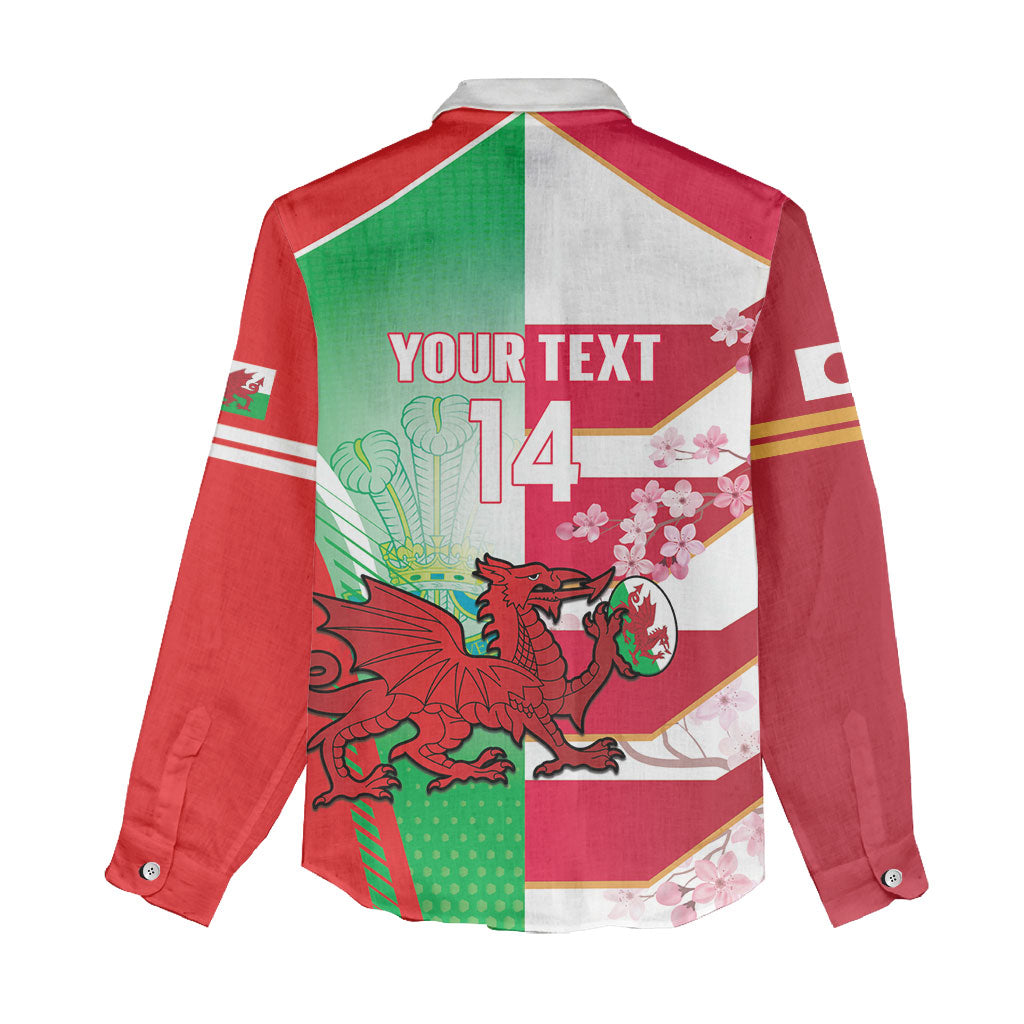 Japan and Wales Rugby Custom Women Casual Shirt Brave Blossoms Welsh Dragon Together