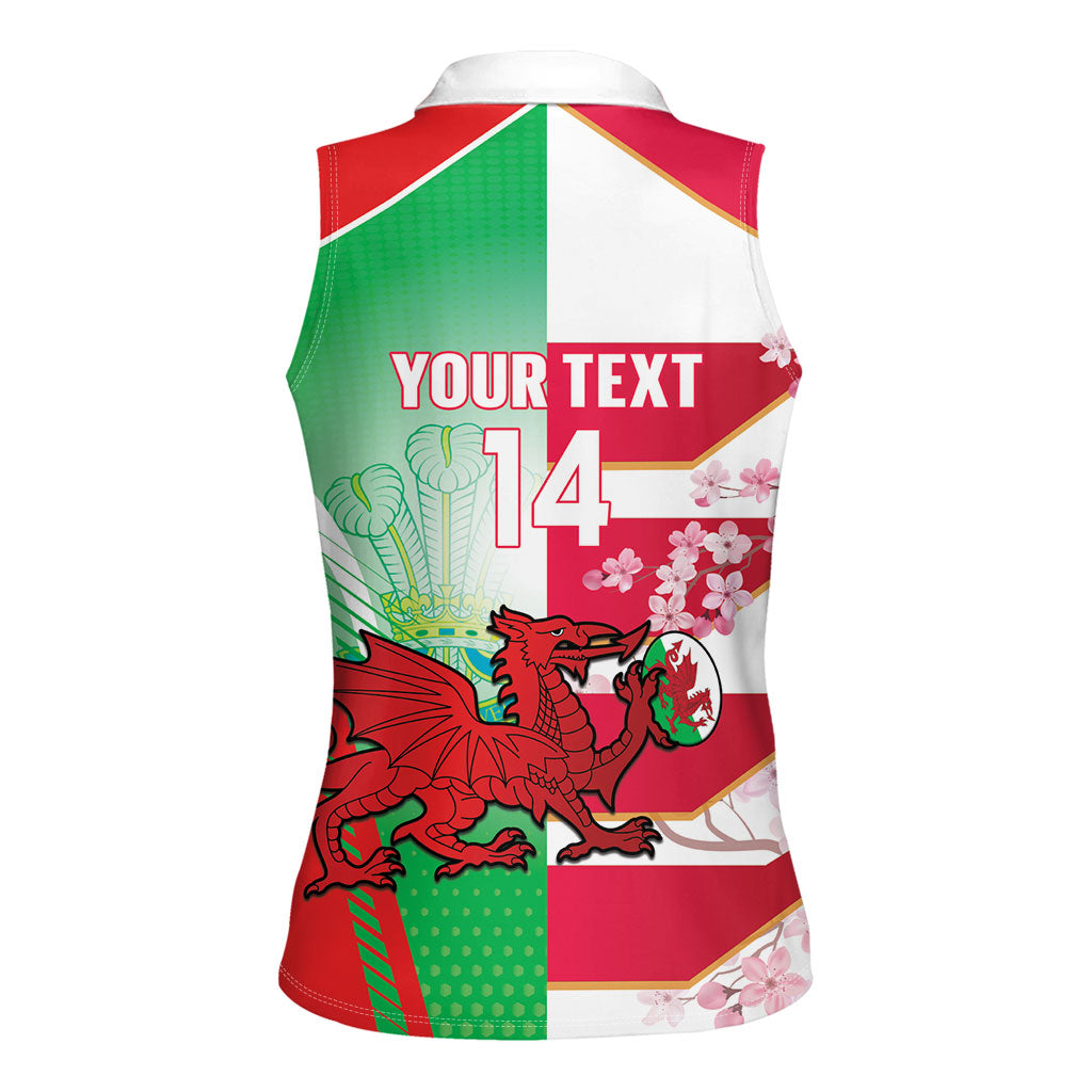 Japan and Wales Rugby Custom Women Sleeveless Polo Shirt Brave Blossoms Welsh Dragon Together