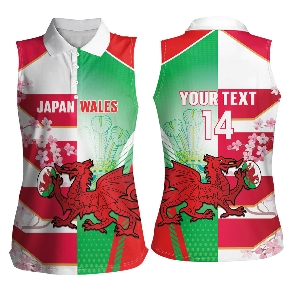 Japan and Wales Rugby Custom Women Sleeveless Polo Shirt Brave Blossoms Welsh Dragon Together