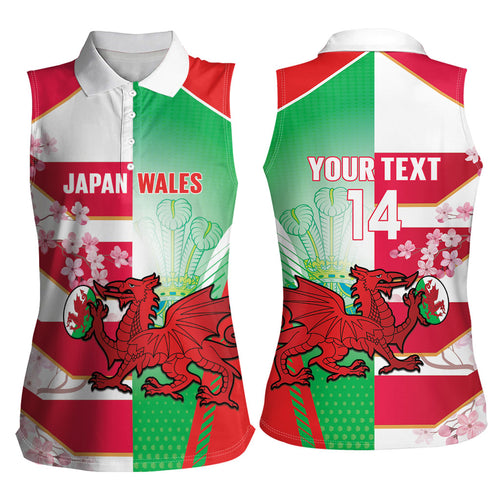 Japan and Wales Rugby Custom Women Sleeveless Polo Shirt Brave Blossoms Welsh Dragon Together