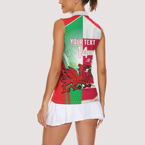 Japan and Wales Rugby Custom Women Sleeveless Polo Shirt Brave Blossoms Welsh Dragon Together