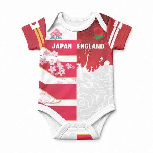 Japan and England Rugby Custom Baby Onesie Brave Blossoms Red Roses Together