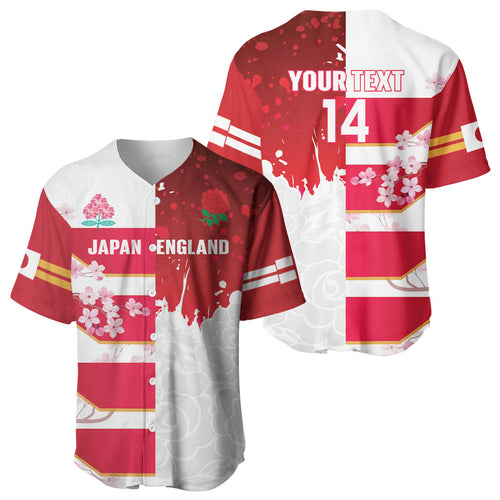 Japan and England Rugby Custom Baseball Jersey Brave Blossoms Red Roses Together