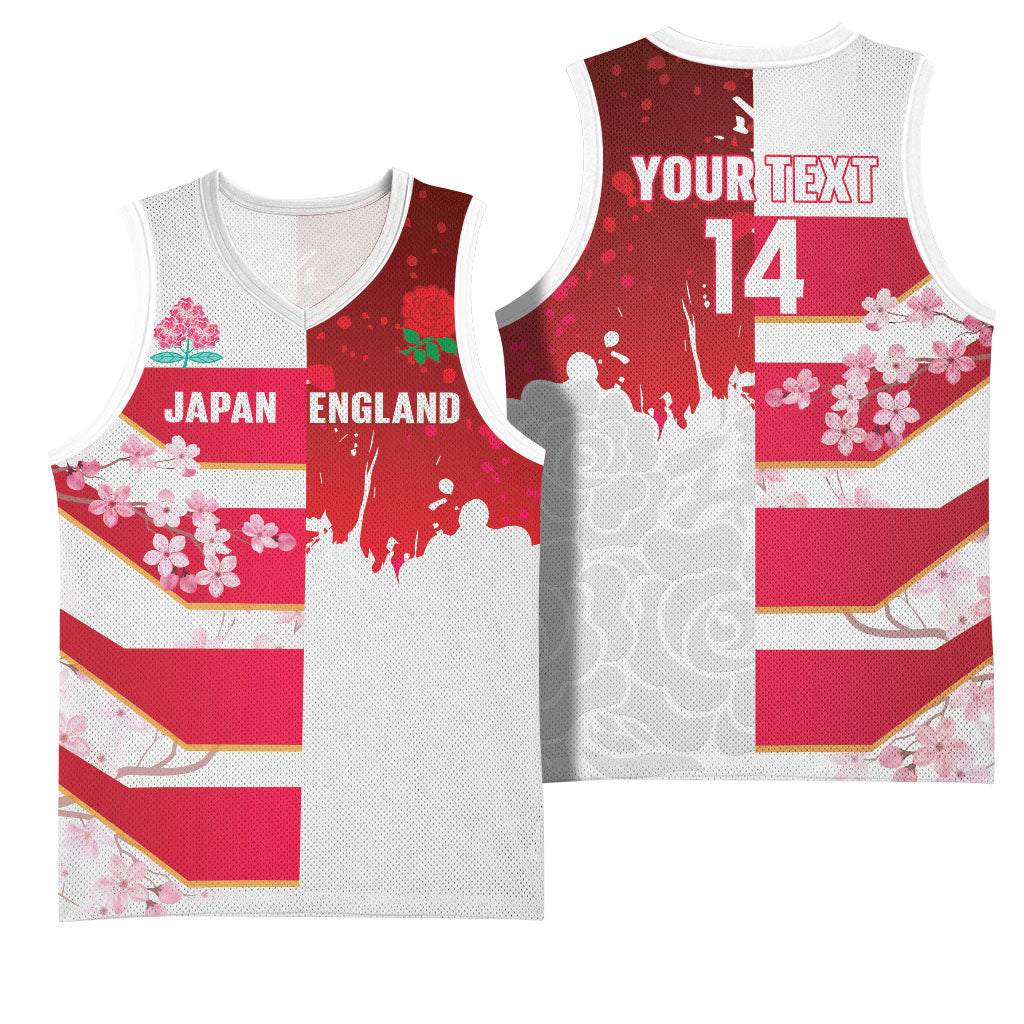 Japan and England Rugby Custom Basketball Jersey Brave Blossoms Red Roses Together