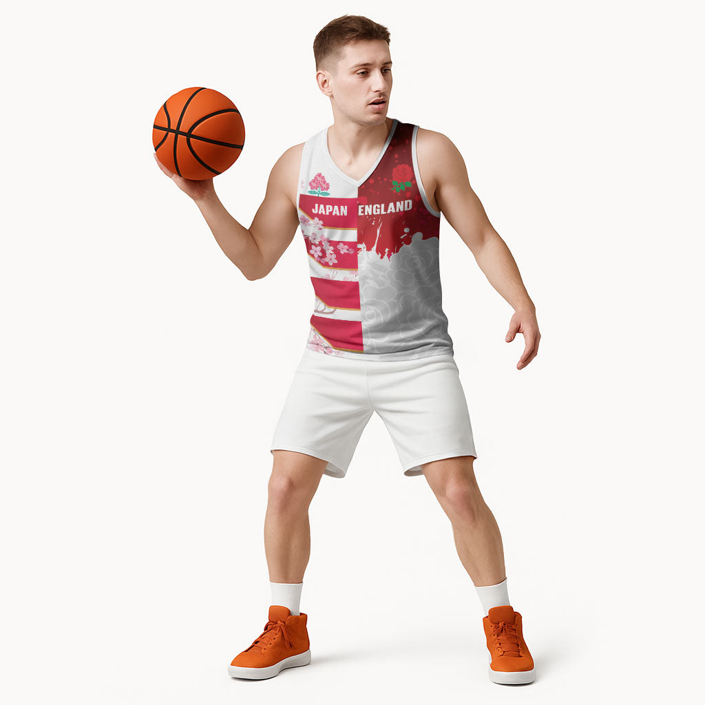 Japan and England Rugby Custom Basketball Jersey Brave Blossoms Red Roses Together