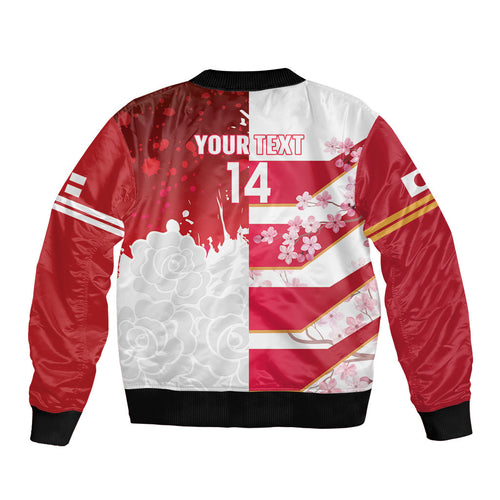 Japan and England Rugby Custom Bomber Jacket Brave Blossoms Red Roses Together