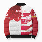 Japan and England Rugby Custom Bomber Puffer Jacket Brave Blossoms Red Roses Together