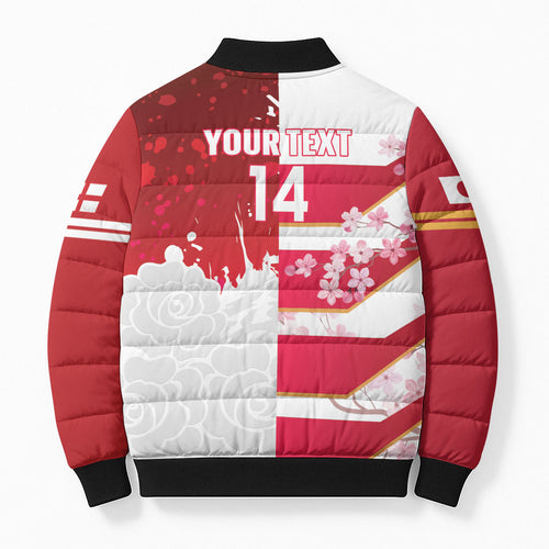 Japan and England Rugby Custom Bomber Puffer Jacket Brave Blossoms Red Roses Together