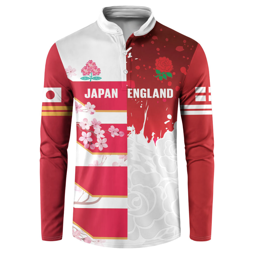 Japan and England Rugby Custom Button Sweatshirt Brave Blossoms Red Roses Together