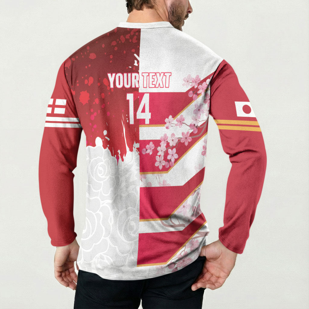 Japan and England Rugby Custom Button Sweatshirt Brave Blossoms Red Roses Together